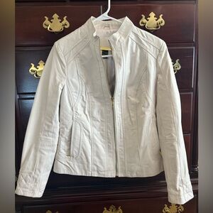 IMAN Cream Leather Jacket with Gold Details